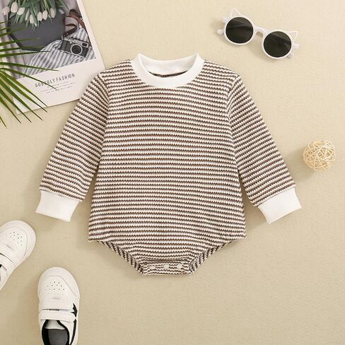 Baby Sweatshirt Romper Boy Girl Waffle Knit Long Sleeve Striped Romper Oversized Sweater Newborn Fall Winter Clothes in Saudi Arabia