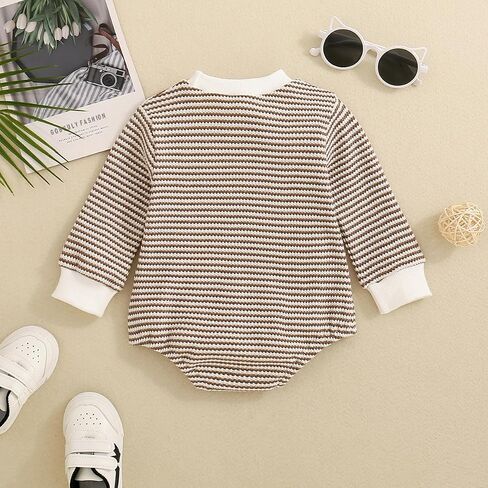 Baby Sweatshirt Romper Boy Girl Waffle Knit Long Sleeve Striped Romper Oversized Sweater Newborn Fall Winter Clothes in Saudi Arabia