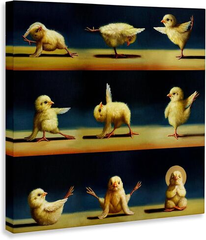 لوحة تمرين مضحكة لحيوانات المزرعة من Stupell Industries Yoga Chicks، تصميم بواسطة Lucia Heffernan، لوحة فنية جدارية من القماش، 17 × 17، أصفر in Saudi Arabia
