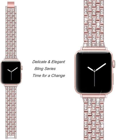 Compatible with Apple Watch Band 38mm 40mm 42mm 44mm with Case, Women Jewelry Bling Diamond Metal Strap Soft PC Bumper Protective Case for iWatch Series 6/5/4/3/2/1/ SE in Saudi Arabia