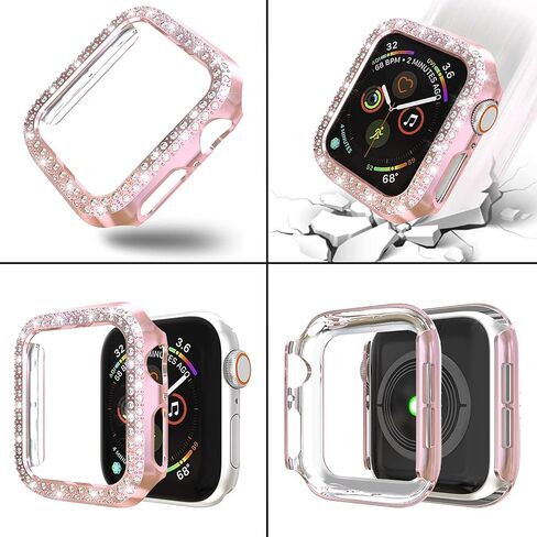 Compatible with Apple Watch Band 38mm 40mm 42mm 44mm with Case, Women Jewelry Bling Diamond Metal Strap Soft PC Bumper Protective Case for iWatch Series 6/5/4/3/2/1/ SE in Saudi Arabia