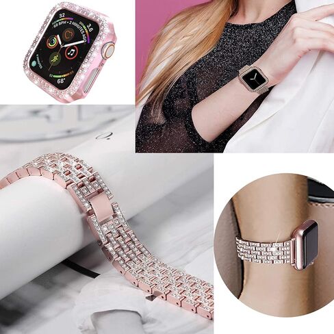 Compatible with Apple Watch Band 38mm 40mm 42mm 44mm with Case, Women Jewelry Bling Diamond Metal Strap Soft PC Bumper Protective Case for iWatch Series 6/5/4/3/2/1/ SE in Saudi Arabia