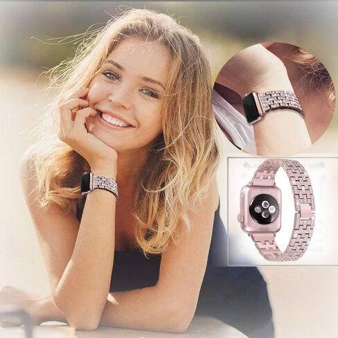 Compatible with Apple Watch Band 38mm 40mm 42mm 44mm with Case, Women Jewelry Bling Diamond Metal Strap Soft PC Bumper Protective Case for iWatch Series 6/5/4/3/2/1/ SE in Saudi Arabia