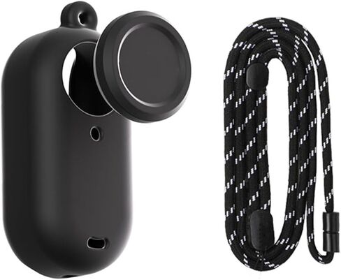 Silicone Protective Case Set Compatible with Insta360 GO 3S Action Camera Housing Soft Shell Cover Skin + Lens Cap + Neck Strap Lanyard Accessories (Black, Type1) in Saudi Arabia