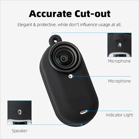 Silicone Protective Case Set Compatible with Insta360 GO 3S Action Camera Housing Soft Shell Cover Skin + Lens Cap + Neck Strap Lanyard Accessories (Black, Type1) in Saudi Arabia