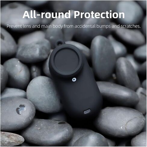 Silicone Protective Case Set Compatible with Insta360 GO 3S Action Camera Housing Soft Shell Cover Skin + Lens Cap + Neck Strap Lanyard Accessories (Black, Type1) in Saudi Arabia