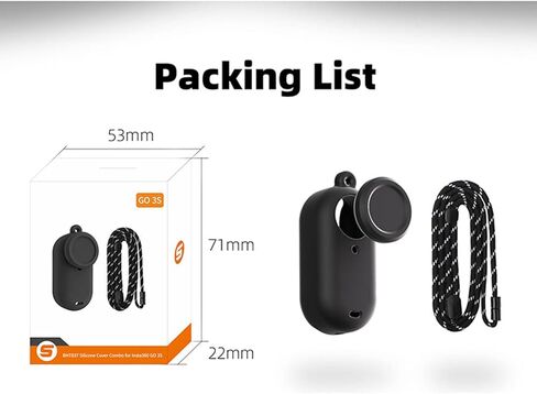 Silicone Protective Case Set Compatible with Insta360 GO 3S Action Camera Housing Soft Shell Cover Skin + Lens Cap + Neck Strap Lanyard Accessories (Black, Type1) in Saudi Arabia