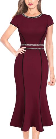 VFSHOW Womens Blue Tweed Yarn-Dyed Elegant Vintage Cocktail Party Bodycon Mermaid Midi Mid-Calf Dress 079 BLU S in Saudi Arabia