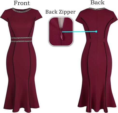 VFSHOW Womens Blue Tweed Yarn-Dyed Elegant Vintage Cocktail Party Bodycon Mermaid Midi Mid-Calf Dress 079 BLU S in Saudi Arabia