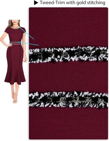 VFSHOW Womens Blue Tweed Yarn-Dyed Elegant Vintage Cocktail Party Bodycon Mermaid Midi Mid-Calf Dress 079 BLU S in Saudi Arabia