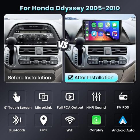 راديو ستيريو للسيارة 2G+64G لسيارة Honda Odyssey 2005 2006 2007 2008 2009 2010 مع CarPlay اللاسلكي Android Auto Mirrorlink 10.1 بوصة IPS HD شاشة تعمل باللمس مع بلوتوث GPS WiFi HiFi/16EQ كاميرا احتياطية in Saudi Arabia