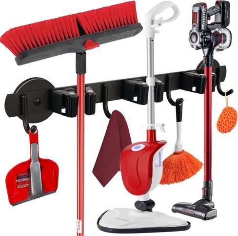 ULIBERMAGNET Magnetic Mop Broom Holder,Heavy Duty Movable Magnetic Broom Holder Rack,Anti-slip Wall Mounted Utility Storage Mop Shovel Hanger for Garage, Kitchen, Laundry, Garden(8 Pack/Black) in Saudi Arabia