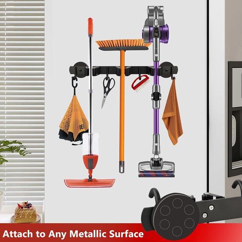 ULIBERMAGNET Magnetic Mop Broom Holder,Heavy Duty Movable Magnetic Broom Holder Rack,Anti-slip Wall Mounted Utility Storage Mop Shovel Hanger for Garage, Kitchen, Laundry, Garden(8 Pack/Black) in Saudi Arabia