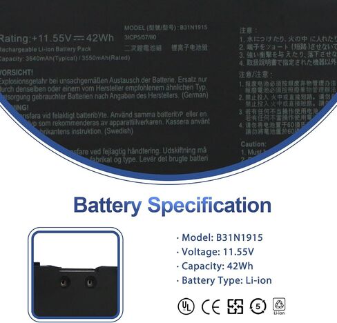 بطارية الكمبيوتر المحمول B31N1915 C31N1915 لجهاز Asus ExpertBook L1 L1400CDA L1500CDA ExpertBook، B1 B1400CEAE B1400CEPE B1500CEAE B1500CEPE B1500 B1500CEA-XS74 BR1100CKA BR1100FKA Series 11.55V 3640mAh 3 -خلية in Saudi Arabia