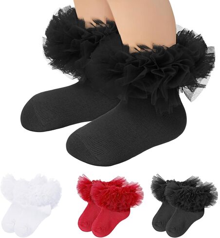 Zando Ruffle Socks for Girls Frilly Lace Dress Socks for Toddler Baby Girls Dance Tutu Ankle Socks in Saudi Arabia