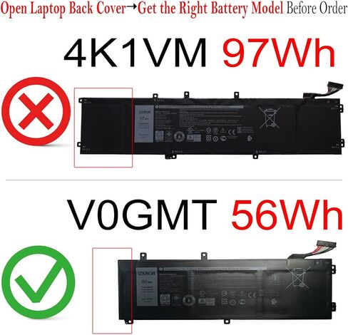 بطارية بديلة V0GMT 56Wh لجهاز Dell G7 17 7700 / XPS 15 7590 9550 9560 9570 / Precision 5510 5520 5530 5540 / Inspiron 15 7500 7501 7590 / Vostro 7500 7590 Series 4K1VM XYCW0 11.4 فولت in Saudi Arabia