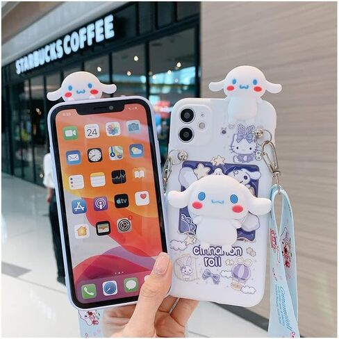 متوافق مع جراب iPhone 11 مقاس 6.1 بوصة، غطاء حماية لطيف للفتيات من الرسوم المتحركة Kawaii مع مرآة مكياج وحبل للأطفال والمراهقين والبنات والنساء in Kuwait