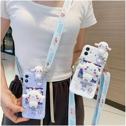 متوافق مع جراب iPhone 11 مقاس 6.1 بوصة، غطاء حماية لطيف للفتيات من الرسوم المتحركة Kawaii مع مرآة مكياج وحبل للأطفال والمراهقين والبنات والنساء in Kuwait