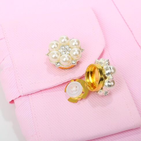 Cufflinks for Men Women Shirt Sleeve Buttons Faux Pearl Rhinestone Button Cover for Clothing Decorative Buttons Pins Fashion Cuff link Jewelry Buttons Girls Gifts in Saudi Arabia
