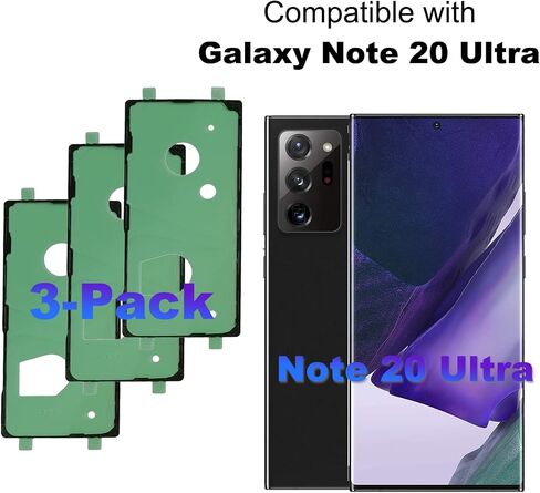 3Pcs Galaxy Note 20 Ultra Back Cover Pre-Cut Tape, Back Door Cover Double Sided Tape Replacement for Samsung Galaxy Note 20 Ultra with Tools & Instruction in Saudi Arabia