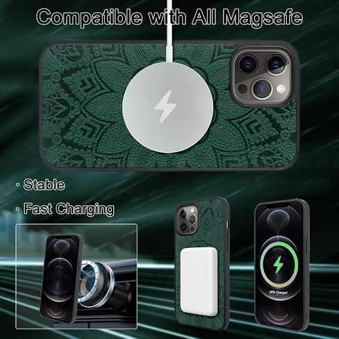 Harryshell Detachable Magnetic Case Wallet for iPhone 12 Pro Max Compatible with MagSafe Wireless Charging Protective Cover Multi Card Slots Cash Coin Zipper Pocket Wrist Strap (Floral Deep Green) in Saudi Arabia
