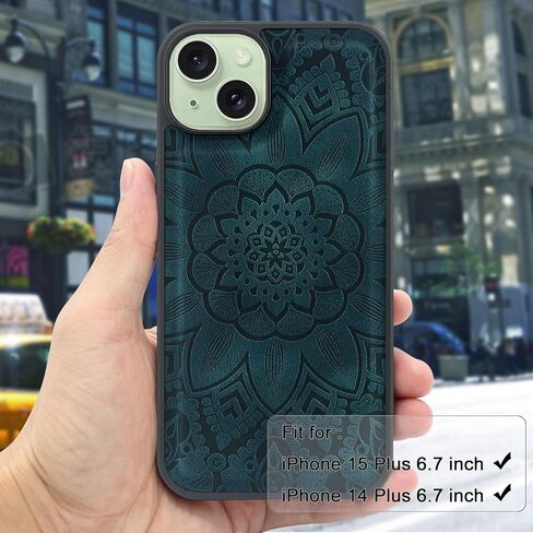Harryshell Compatible with iPhone 15 Plus / 14 Plus 5G 6.7 inch Wallet Case Detachable Removable Phone Cover Zipper Cash Pocket Multi Card Slots Wrist Strap Lanyard (Floral Teal) in Saudi Arabia