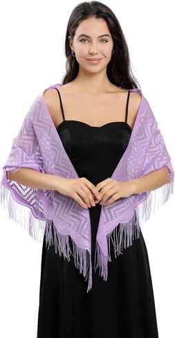 Sanmoury Women's Triangle Lace Shawls Wraps For Bride Wedding Floral Lightweight Fringe Scarf For Evening Party Dress in Kuwait