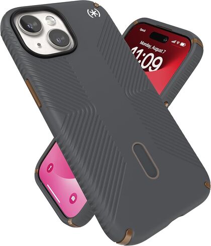 Speck MagSafe Case for iPhone 15 - Drop & Camera Protection, ClickLock No-Slip, Wireless Charging Compatible, Fits All 6.1 Inch Models Including iPhone 14, iPhone 13 - Charcoal Grey/Cool Bronze/White in Saudi Arabia