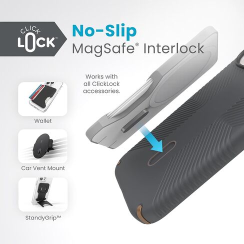 Speck MagSafe Case for iPhone 15 - Drop & Camera Protection, ClickLock No-Slip, Wireless Charging Compatible, Fits All 6.1 Inch Models Including iPhone 14, iPhone 13 - Charcoal Grey/Cool Bronze/White in Saudi Arabia