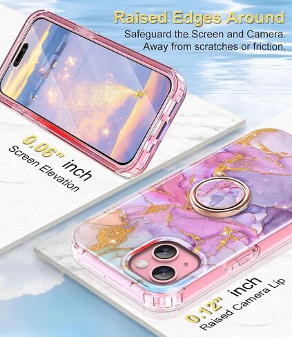 حافظة Btscase لهاتف iPhone 15 Plus، واقي شاشة مدمج مع حامل حلقي 360 درجة، غطاء حماية قوي مزدوج الطبقة مقاوم للصدمات لهاتف iPhone 15 Plus 6.7 بوصة، وردي in Saudi Arabia