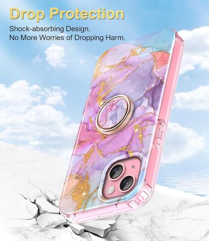 حافظة Btscase لهاتف iPhone 15 Plus، واقي شاشة مدمج مع حامل حلقي 360 درجة، غطاء حماية قوي مزدوج الطبقة مقاوم للصدمات لهاتف iPhone 15 Plus 6.7 بوصة، وردي in Saudi Arabia