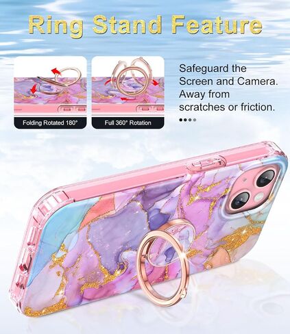 حافظة Btscase لهاتف iPhone 15 Plus، واقي شاشة مدمج مع حامل حلقي 360 درجة، غطاء حماية قوي مزدوج الطبقة مقاوم للصدمات لهاتف iPhone 15 Plus 6.7 بوصة، وردي in Saudi Arabia