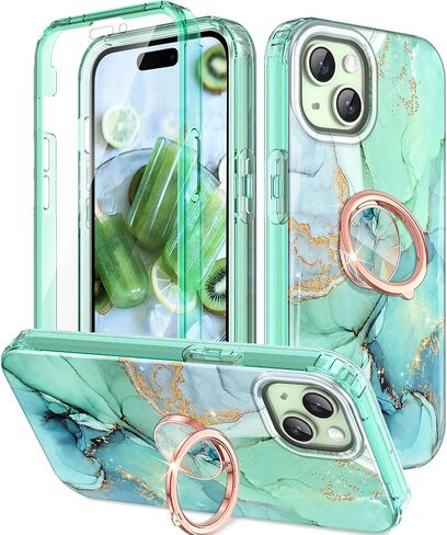 حافظة Btscase لهاتف iPhone 15 Plus، واقي شاشة مدمج مع حامل حلقي 360 درجة، غطاء حماية قوي مزدوج الطبقة مقاوم للصدمات لهاتف iPhone 15 Plus 6.7 بوصة، وردي in Saudi Arabia
