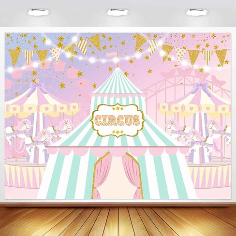 Pink Circus Backdrop for Girl Pastel Carnival Carousel Birthday Party Decorations Big Top Tent Ferris Wheel Photography Background Sweet Baby Shower Cake Table Banner Photo Booth Props 7x5ft in Saudi Arabia