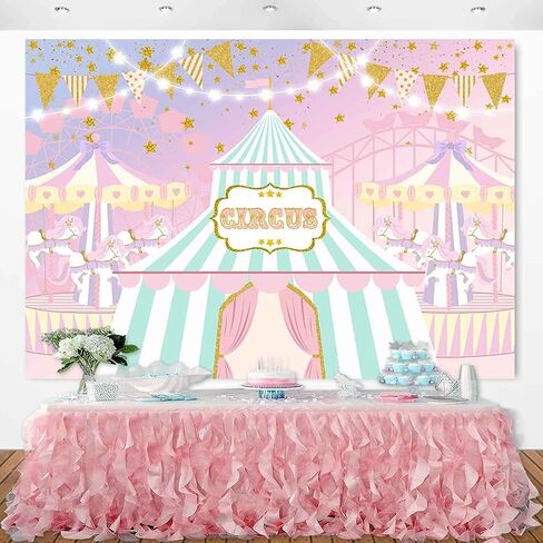 Pink Circus Backdrop for Girl Pastel Carnival Carousel Birthday Party Decorations Big Top Tent Ferris Wheel Photography Background Sweet Baby Shower Cake Table Banner Photo Booth Props 7x5ft in Saudi Arabia