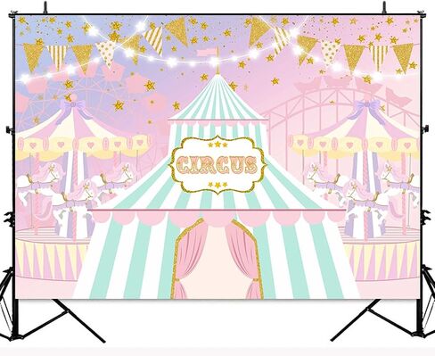 Pink Circus Backdrop for Girl Pastel Carnival Carousel Birthday Party Decorations Big Top Tent Ferris Wheel Photography Background Sweet Baby Shower Cake Table Banner Photo Booth Props 7x5ft in Saudi Arabia