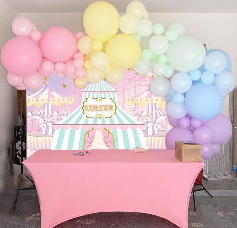 Pink Circus Backdrop for Girl Pastel Carnival Carousel Birthday Party Decorations Big Top Tent Ferris Wheel Photography Background Sweet Baby Shower Cake Table Banner Photo Booth Props 7x5ft in Saudi Arabia
