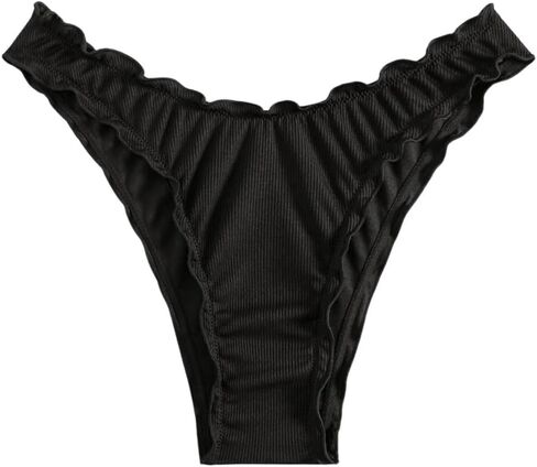 Milumia Women's Bikini Bottoms Solid Ruched Lettuce Trim Swim Bottom Swimwear in Kuwait