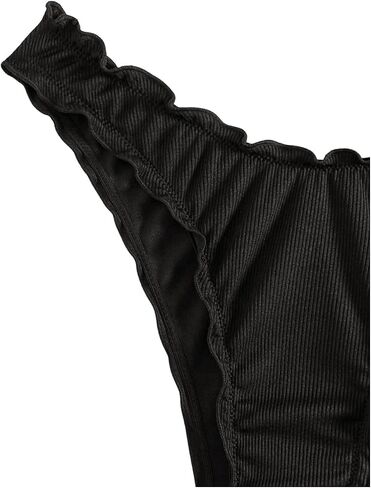 Milumia Women's Bikini Bottoms Solid Ruched Lettuce Trim Swim Bottom Swimwear in Kuwait