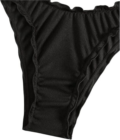 Milumia Women's Bikini Bottoms Solid Ruched Lettuce Trim Swim Bottom Swimwear in Kuwait