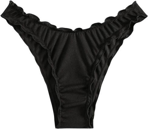 Milumia Women's Bikini Bottoms Solid Ruched Lettuce Trim Swim Bottom Swimwear in Kuwait