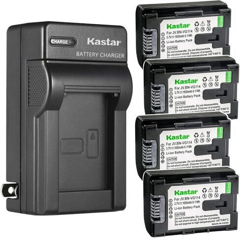 Kastar 4-Pack بطارية وشاحن حائط AC بديل لـ JVC GZ-MS237-S GZ-MS240 GZ-MS240AUS GZ-MS250 GZ-MS250BEK GZ-MS250BEU GZ-MS250BU GZ-MS250BUC GZ-MS250BUS GZ-MS250U GZ-VX810 GZ-VX815 in Saudi Arabia