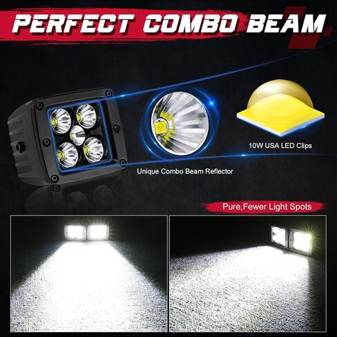 OFFROADTOWN Flush Mount LED Pods، 2PCS 5 بوصة 100W LED أضواء القيادة بقعة الفيضانات التحرير والسرد شعاع عكس النسخ الاحتياطي ضوء مقاوم للماء فلوش جبل ضوء القرون أضواء الطرق الوعرة لشاحنة بيك اب جيب UTV ATV SUV in Kuwait