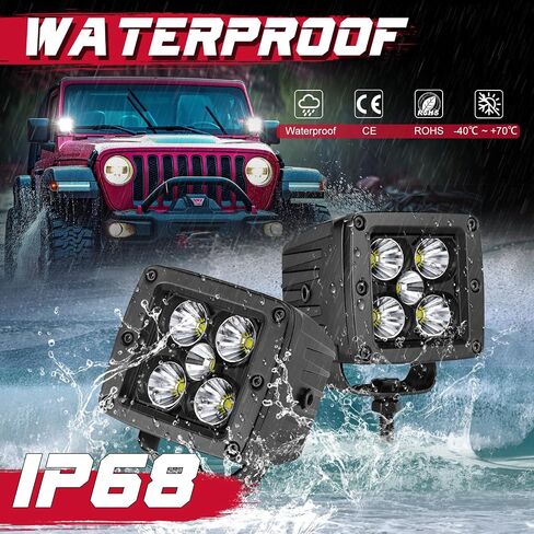 OFFROADTOWN Flush Mount LED Pods، 2PCS 5 بوصة 100W LED أضواء القيادة بقعة الفيضانات التحرير والسرد شعاع عكس النسخ الاحتياطي ضوء مقاوم للماء فلوش جبل ضوء القرون أضواء الطرق الوعرة لشاحنة بيك اب جيب UTV ATV SUV in Kuwait