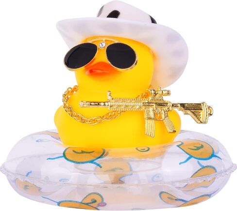 MuMyer Yellow Duck Car Ornament Swim Ring Car Rubber Ducks Dashboard Decoration with Mini Cowboy Hat Swim Tube Necklace Alloy Glasses and Cool Accessories(A-Pink Hat) in Saudi Arabia