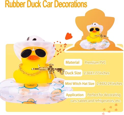 MuMyer Yellow Duck Car Ornament Swim Ring Car Rubber Ducks Dashboard Decoration with Mini Cowboy Hat Swim Tube Necklace Alloy Glasses and Cool Accessories(A-Pink Hat) in Saudi Arabia