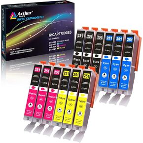 Arthur Imaging Compatible Ink Cartridge Replacement for Canon CLI251XL for use with PIXMA MX922 MG5520 (3 Black, 3 Cyan, 3 Yellow, 3 Magenta, 12-Pack) - CLI251(12)