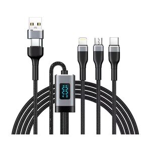 SUPERV 5 in 1 Multi Fast Charging Cable,USB Cable,Digital Display, Nylon USB A to USB Type C/Lightning/Micro USB 3.94ft,100W Fast Charging for iPhone Series, Android Series, Type-C Devices