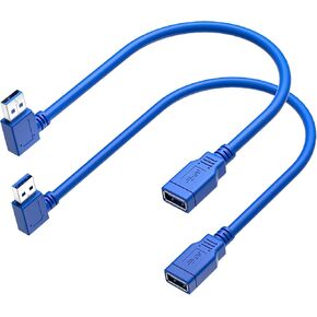 USB 3.0 Extension Cable 1FT 2 Pack 90 Degree Left & Right Angle USB Adapter Male to Female Short USB3 Cables Up & Down for Laptop TV USB Disk Mouse Hard Disk Camera