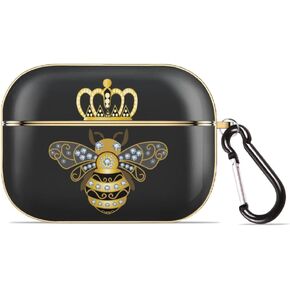 Queen Bee with Crown AirPods Pro 2nd Generation Case 2022 Cute Printed Design Airpods Pro 2 Case Shockproof Protective Hard Cover for Girls Women Men with Keychain for Airpods Pro 2nd Gen Gold